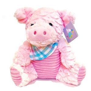 Fluffy Pink Pig Piglet Plush Stuffed Animal Plushy Bandana Baby Shower Easter